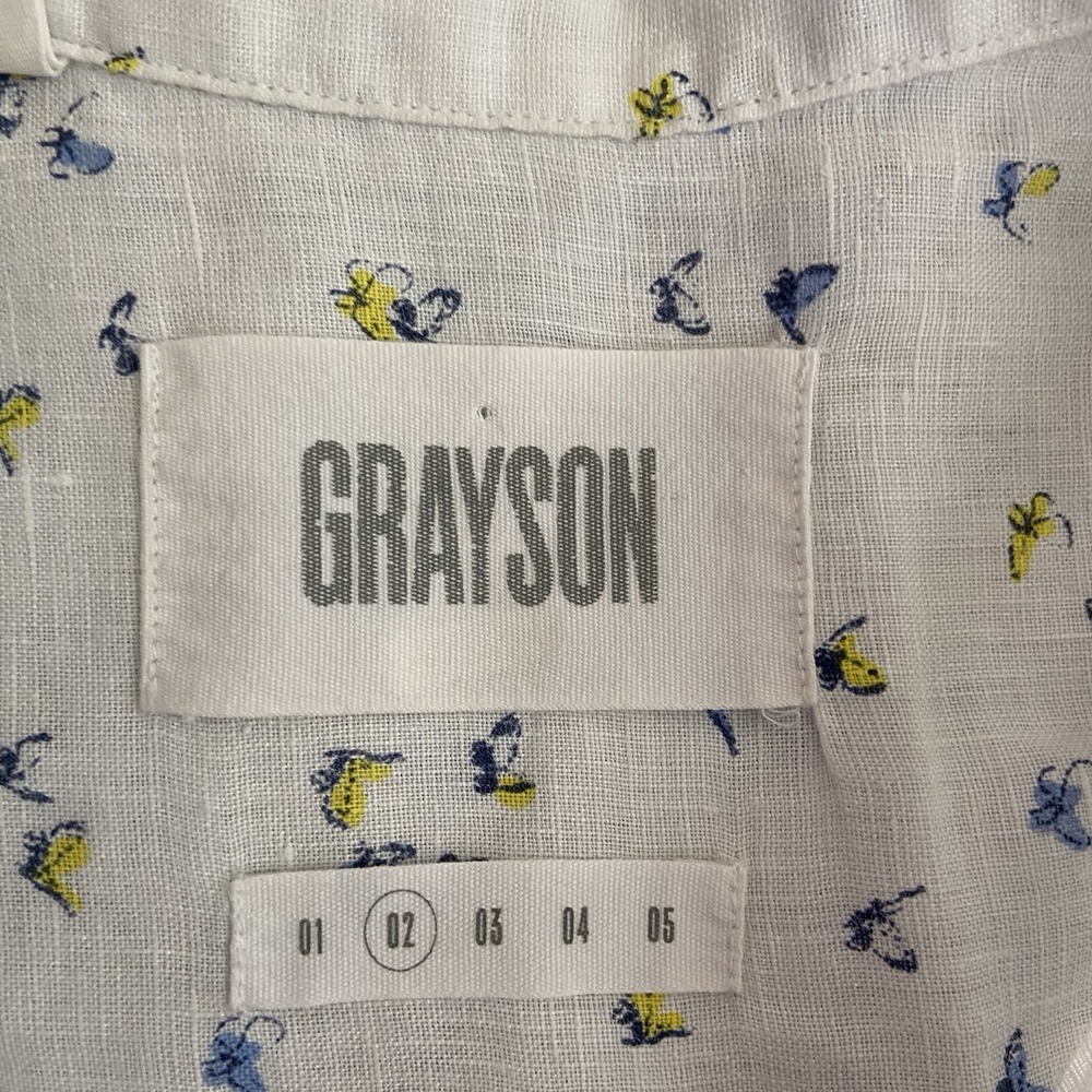 Grayson Frank & Eileen Hero Butterflies Linen Button-up Shirt White Sz 2 Small S - Picture 2 of 5